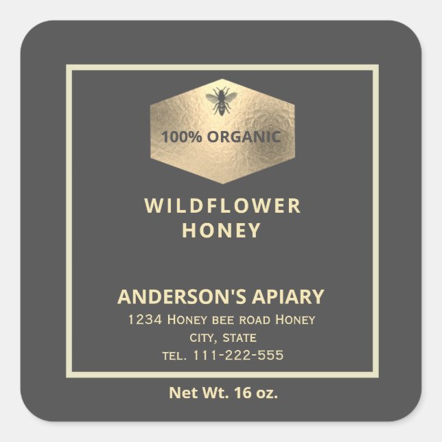 Étiquette de pot de miel en or moderne (Devant)