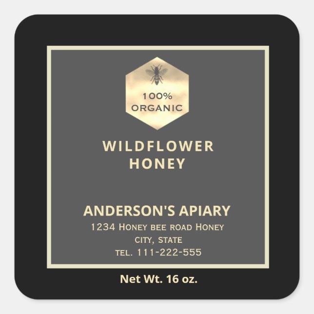 Étiquette de pot de miel en or moderne (Devant)