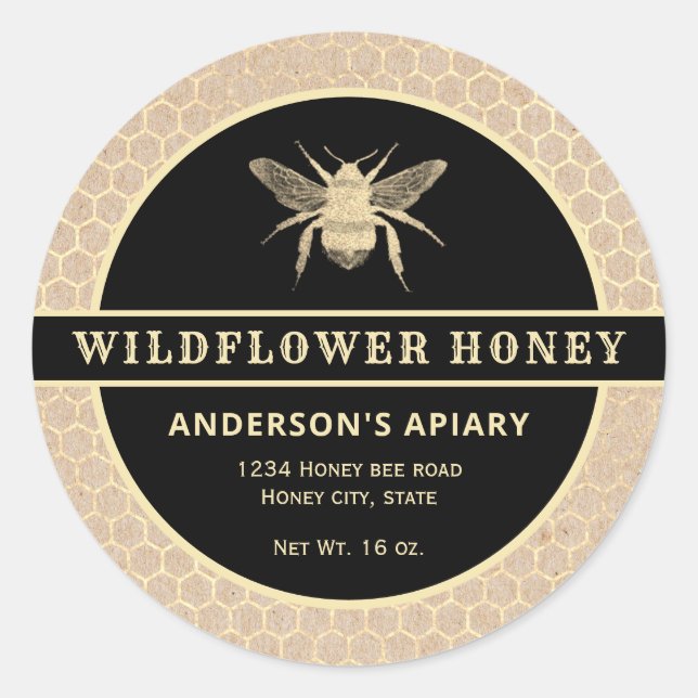 Étiquette de pot de miel kraft or moderne (Devant)
