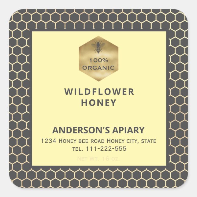 Étiquette de pot de miel moderne peigne d'abeille  (Devant)