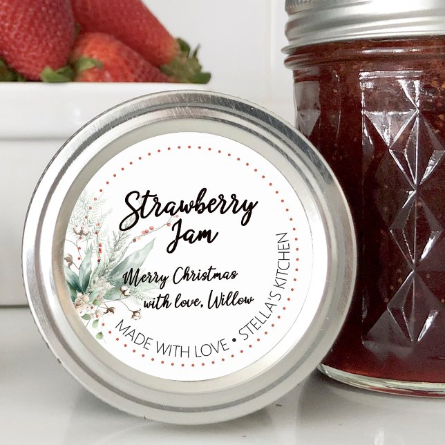 Étiquette de pot de verdure hivernale fait maison  (Winter Greenery Blank Homemade Jar Canning Classic Round Sticker)