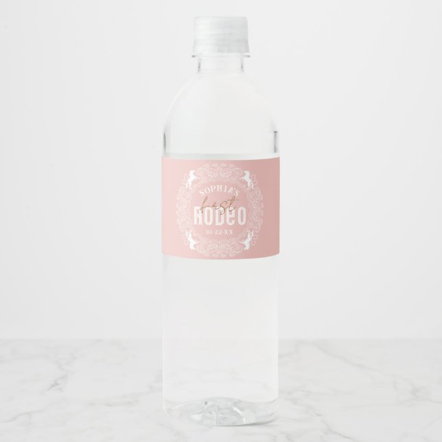 Étiquette de première bouteille d'eau rose - Cowgi (Devant)