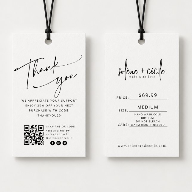 Étiquette de prix Modern Thank You Hang avec code  (Créateur téléchargé)