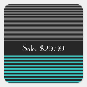 Étiquette de prix Preppy et Fresh Turquoise Stripe