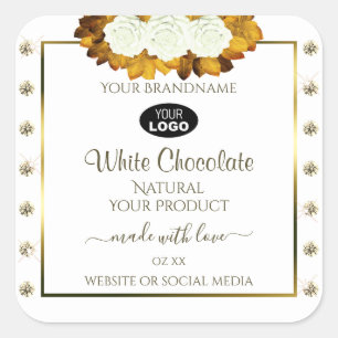Étiquette de produit blanc Orange Rose Feuilles Bi