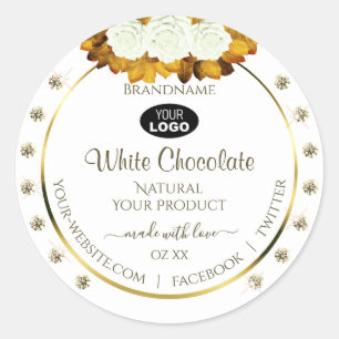 Étiquette de produit blanc Orange Rose Feuilles Bi