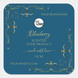 Étiquette de produit bleu Décoré Gold Corners Ajou