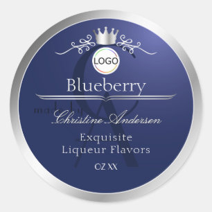 Étiquette de produit bleu marine Logo cadre argent