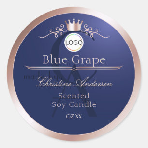 Étiquette de produit bleue avec logo monogramme ca