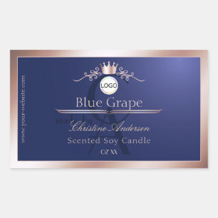Étiquette de produit bleue avec monogramme et cadr