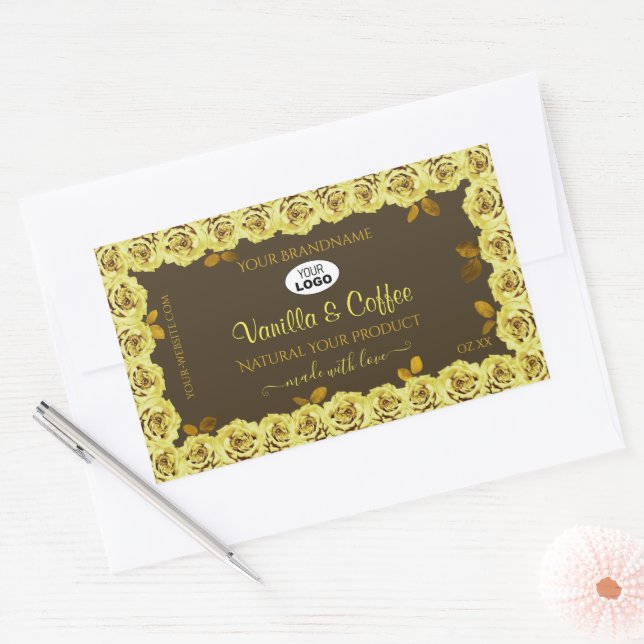 Étiquette de produit Brown Roses jaunes en fleur a (Enveloppe)