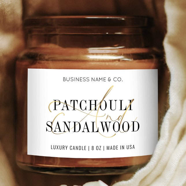 Étiquette de produit Chic White & Gold Modern Cand (Modern white and gold business packaging labels, in white and gold)