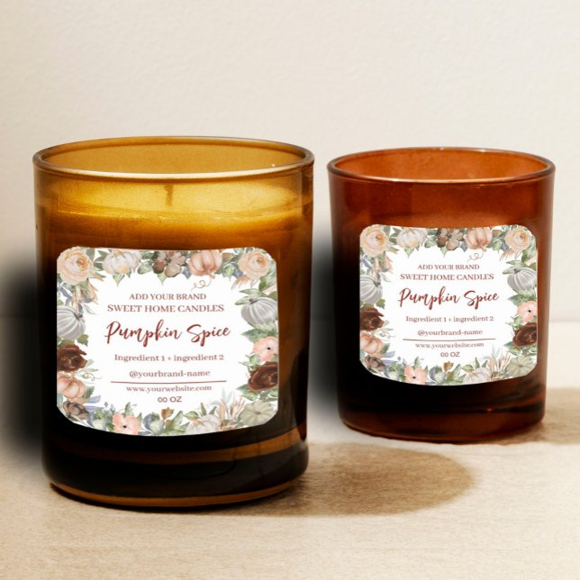 Étiquette de produit Citrouille floral (#zazzlemade #fall #pumpkinlabel #pumpkinautumn)