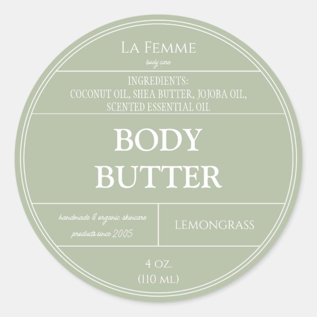 Étiquette de produit cosmétique Sage Green White (Devant)