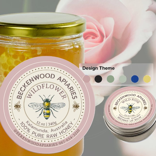 Étiquette de produit d'abeilles jaunes Rose de l'a (Créateur téléchargé)