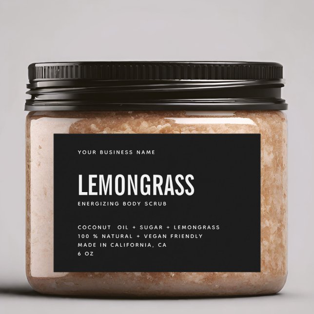 Étiquette de produit de gommage noir blanc moderne (Créateur téléchargé)