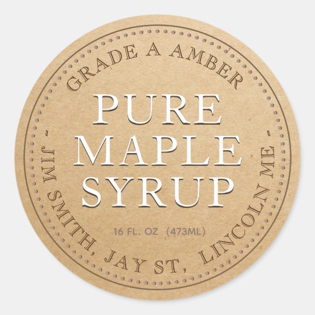 Étiquette de produit de sirop d'érable (Kraft) (Devant)