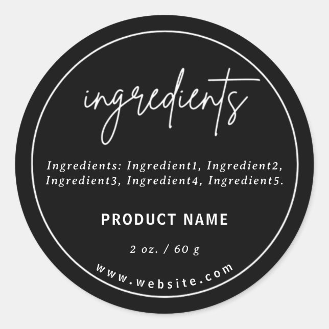 Étiquette de produit des ingrédients noirs moderne (Devant)