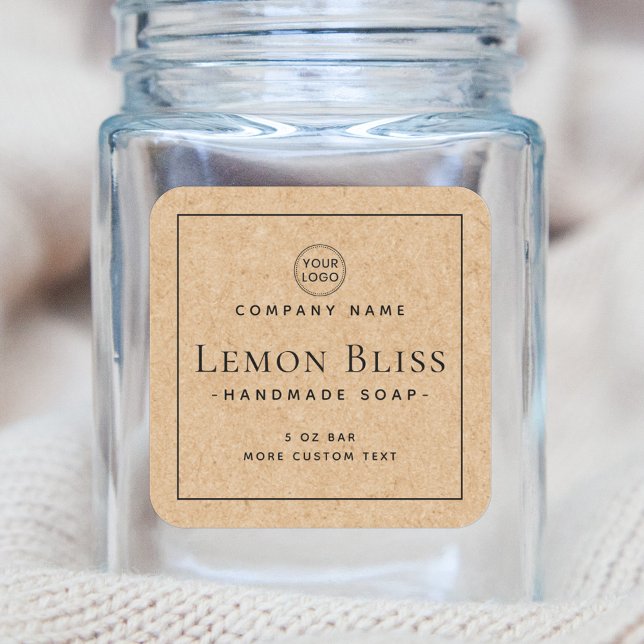 Étiquette de produit frontalier carré Kraft (Créateur téléchargé)