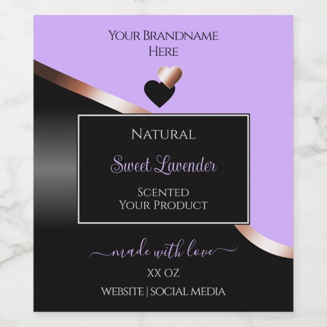 Étiquette de produit Lavender Black Wavy Rose Gold (Étiquettes simples)
