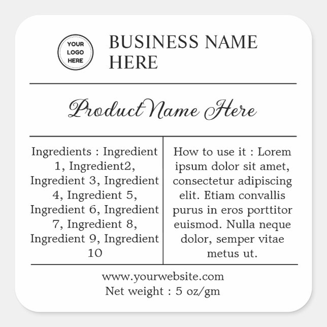Étiquette de produit moderne, instructions et ingr (Devant)
