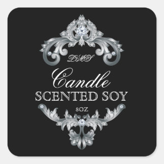 Étiquette de produit noir argenté élégant à bougie