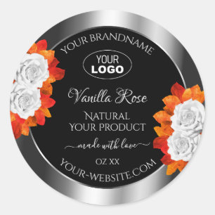 Étiquette de produit noir argenté Orange White Ros