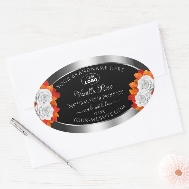 Étiquette de produit noir argenté Orange White Ros (Enveloppe)