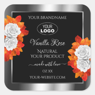 Étiquette de produit noir argenté Orange White Ros
