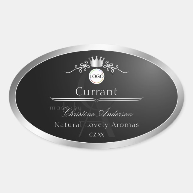 Étiquette de produit noir avec logo et monogramme  (Devant)