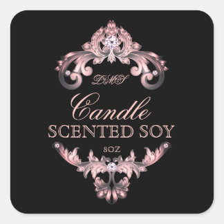 Étiquette de produit noir rose élégant à la bougie
