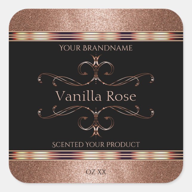 Étiquette de produit noir Rosegold Parties scintil (Devant)