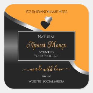 Étiquette de produit Orange Black Wavy Silver Coeu