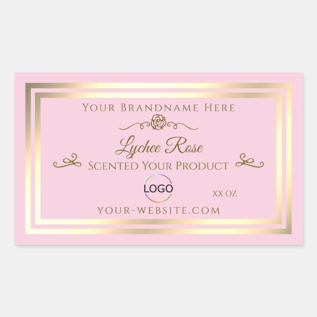 Étiquette de produit Pastel Pink avec cadre or et  (Devant)