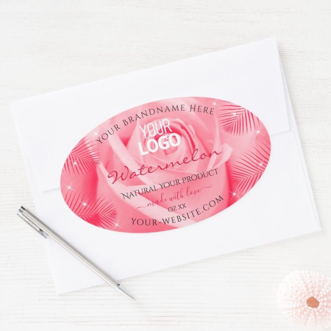 Étiquette de produit Rose Rose Rouge Palm Feuilles (Enveloppe)