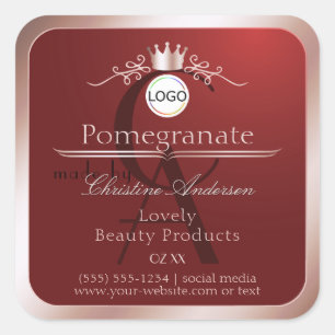 Étiquette de produit rouge monogramme cadre rose o