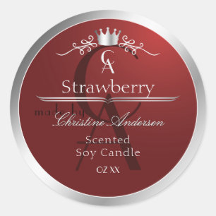 Étiquette de produit rouge profond avec monogramme