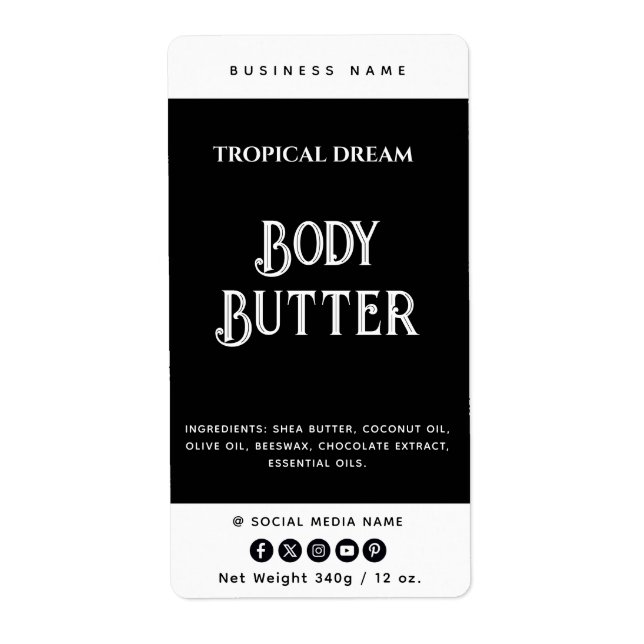 Étiquette de produit simple noir et blanc moderne (Devant)