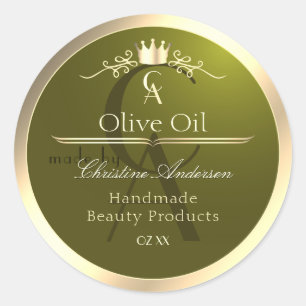 Étiquette de produit vert olive avec Monogramme de