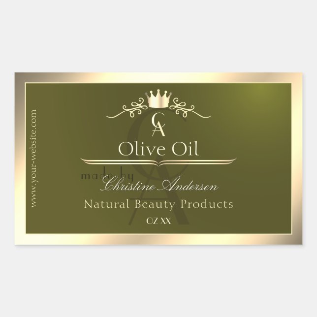 Étiquette de produit vert olive avec Monogramme de (Devant)