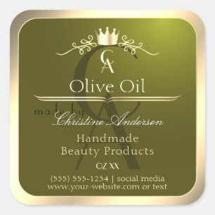 Étiquette de produit vert olive avec Monogramme de