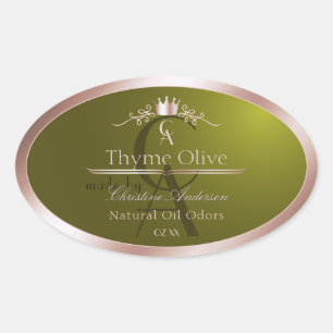 Étiquette de produit vert olive Cadre rose monogra