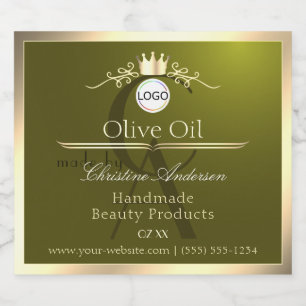 Étiquette de produit vert olive Logo à cadre doré 