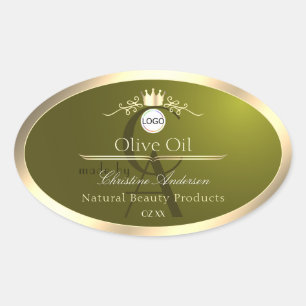 Étiquette de produit vert olive Logo à cadre doré