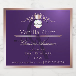 Étiquette de produit violet cadre doré rose logo m