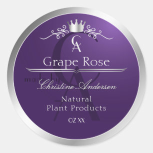 Étiquette de produit violet foncé cadre argent mon