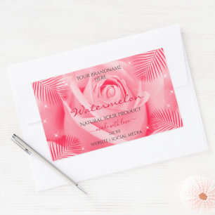 Étiquette de produits floraux Rose rose et Feuille