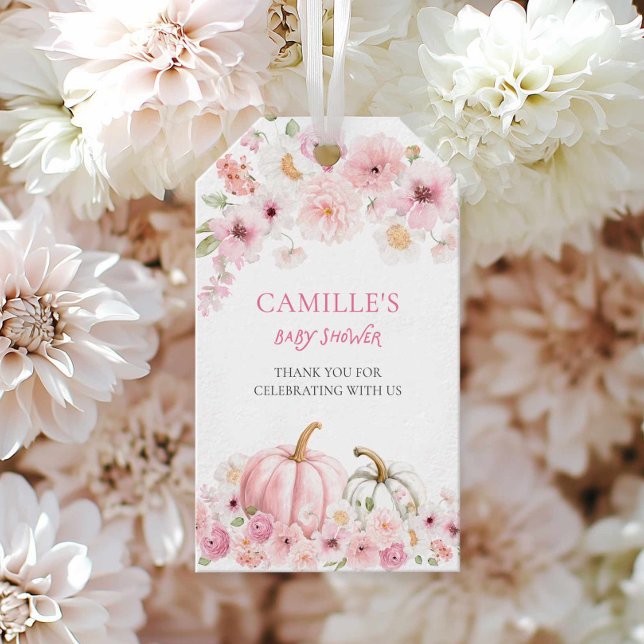 Étiquette de remerciement Baby Shower Rose Citroui (Pink Pumpkin Baby Shower Favor Tag)