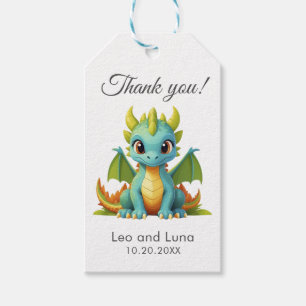 Étiquette de remerciement de dragon vert bleu fant