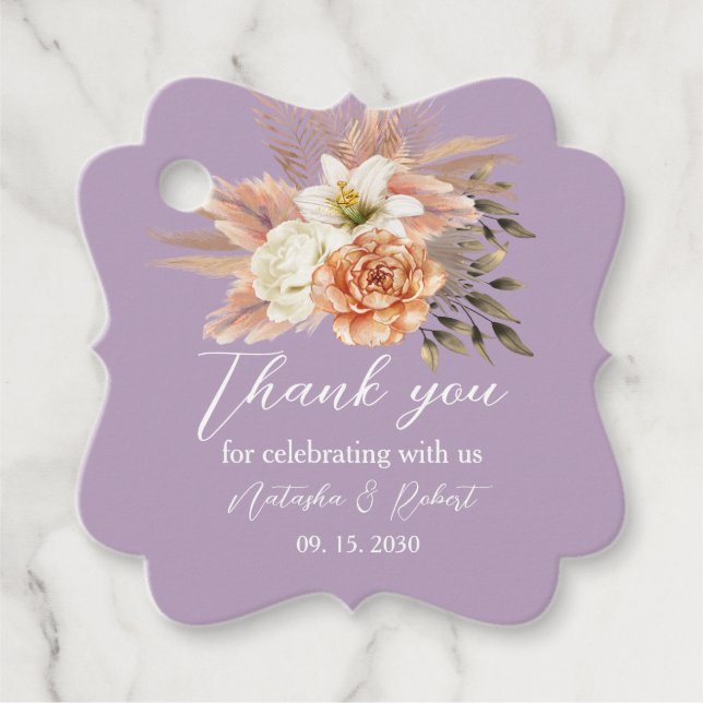 Étiquette de remerciement de mariage florale pêche (Devant)